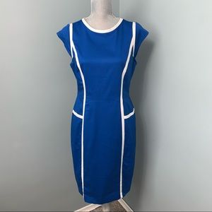 ANNE KLEIN blue and white sheath dress size 8 cocktail office wear wedding